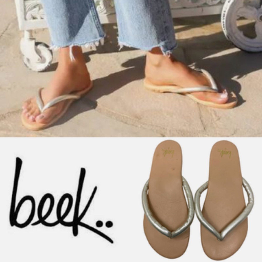 NEW Beek Sunbird Leather Puffy Flip Flops in Gold